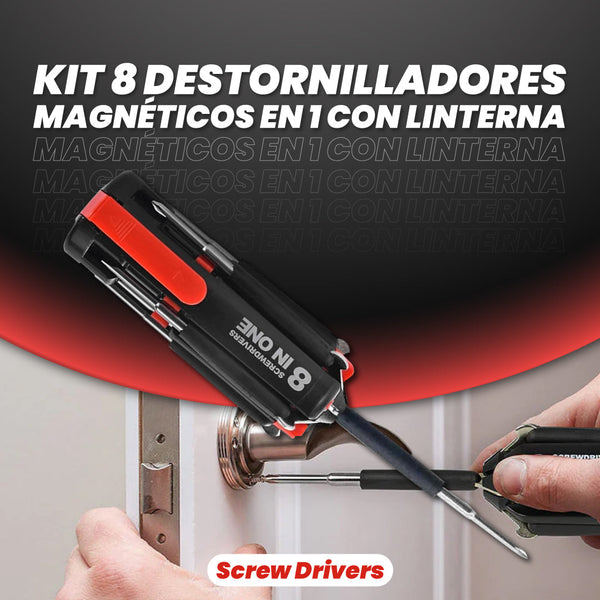 Kit 8 destornilladores magnéticos en 1 con linterna - Screw Drivers™