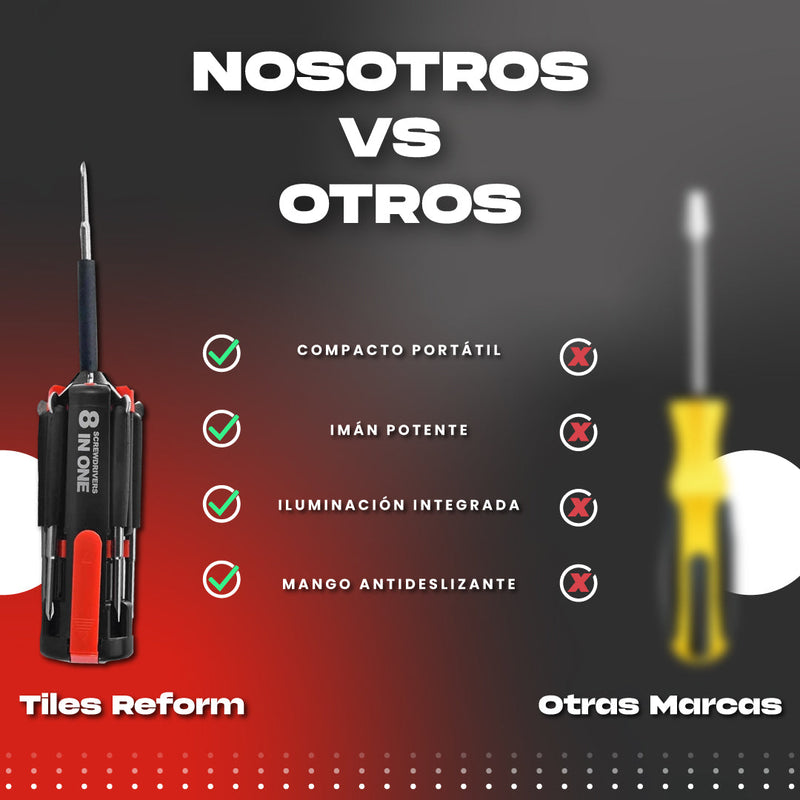 Kit 8 destornilladores magnéticos en 1 con linterna - Screw Drivers™